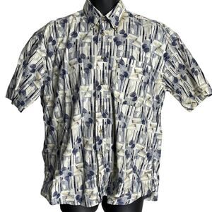 Alexander Martin Button Up Shirt Men L Blue Abstract Golf Print Short Sleeves
